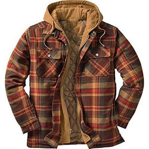 Fashion Plaid Men's Hooded Thick Warm Outerwear Coat