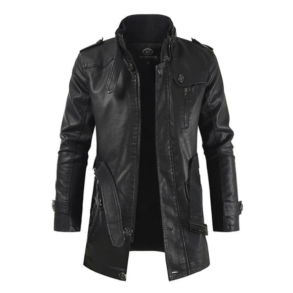 Men's Mid-length Plus Velvet  Leather Jacket