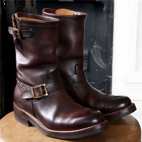 New Fashion Round Toe Square Heel Buckle Cowboy Boots