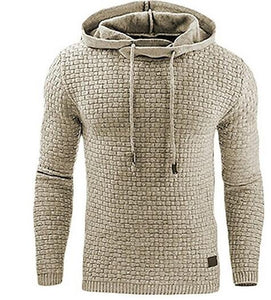 Men Solid Color Lattice Hooded Sweatshirt