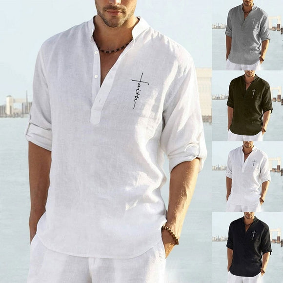 Long Sleeve Linen Tops Men Shirt