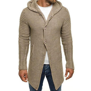 Men Slim Fit Hooded Cardigan Long Sweater