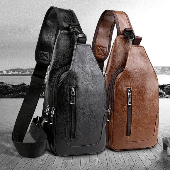 Men Leather Chest Backpack