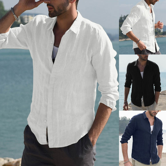 Men Linen Cotton Long Sleeve Shirt