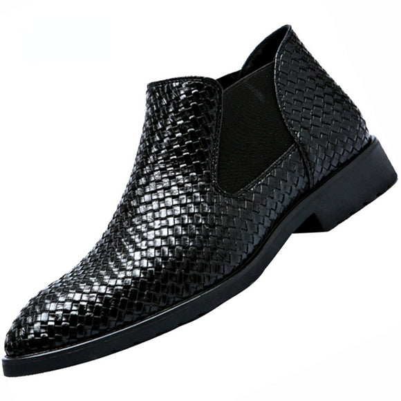 Men New Fashion Weave Pattern Leather Boots