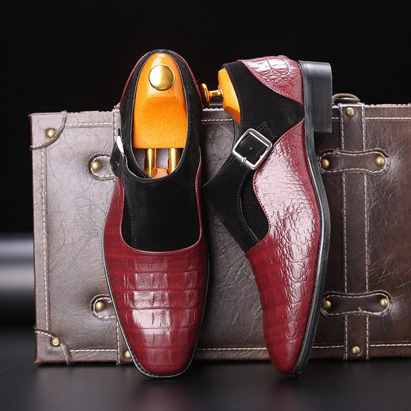 Men Red Leisure Buckle Monk Shoes