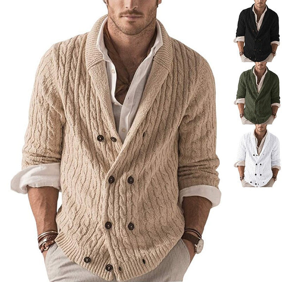 Men Cardigan Striped Knitted Sweater