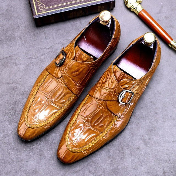 Men Pointed Toe Alligator Leather Shoes