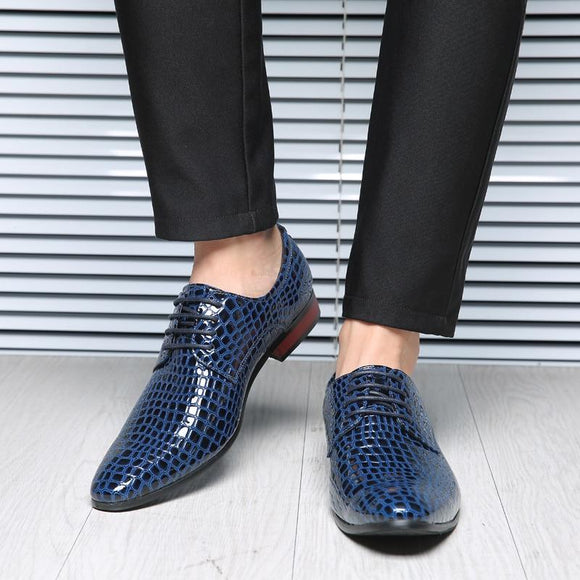 Men Snake Leather Pointed Toe Dress Shoes
