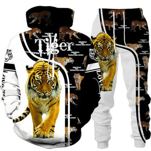 New 3D Tiger Printed Hoodie + Pants Suit