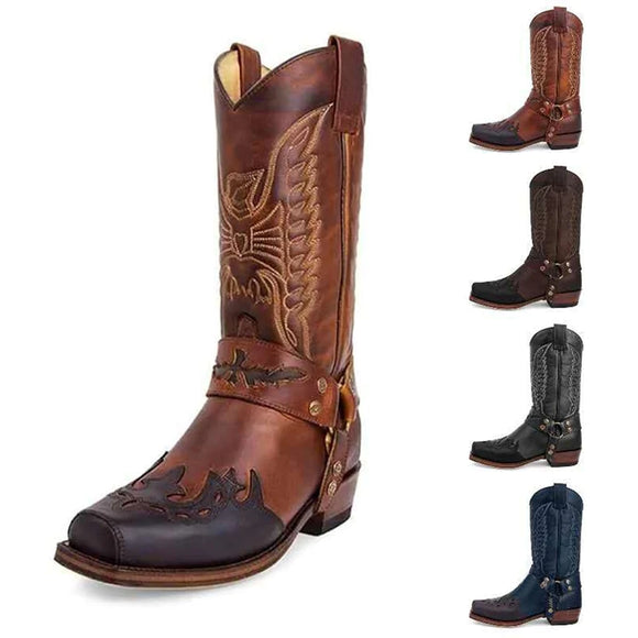 Men's Retro Carved Western Cowboy Boots