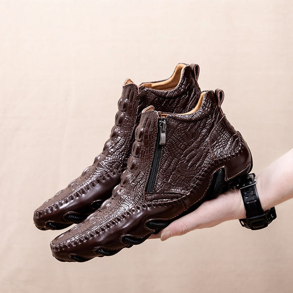Men Leather Warm Plush Ankle Boots