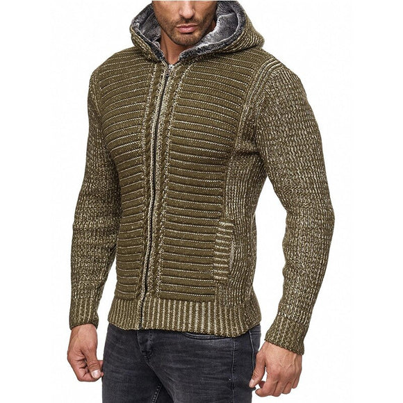 Men High-neck Hooded Knitted Sweater