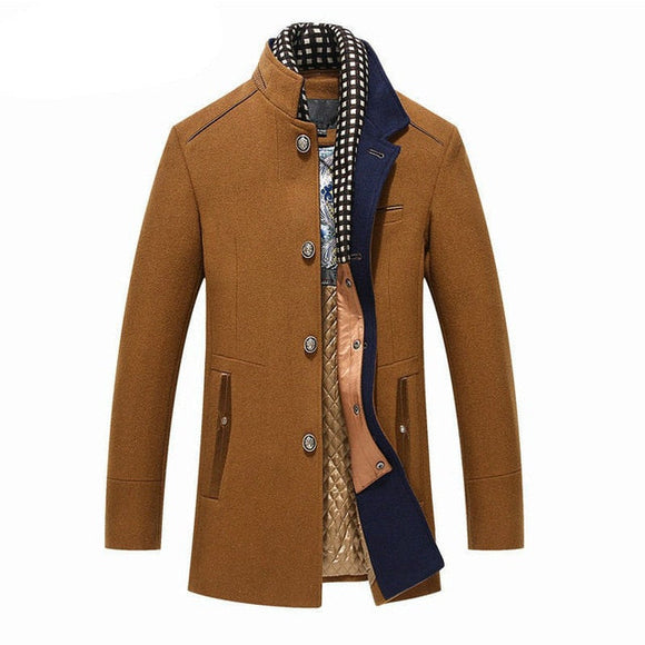 Fashion Men's Woolen Fleece Warm Overcoat
