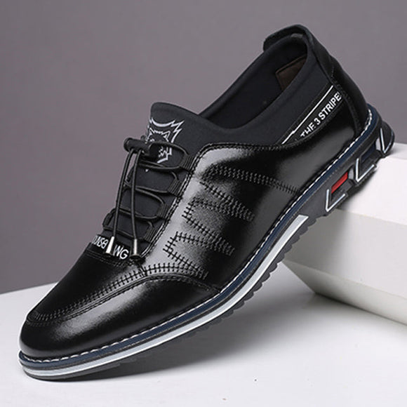 Men Genuine Leather Shoes Elastic Band Design