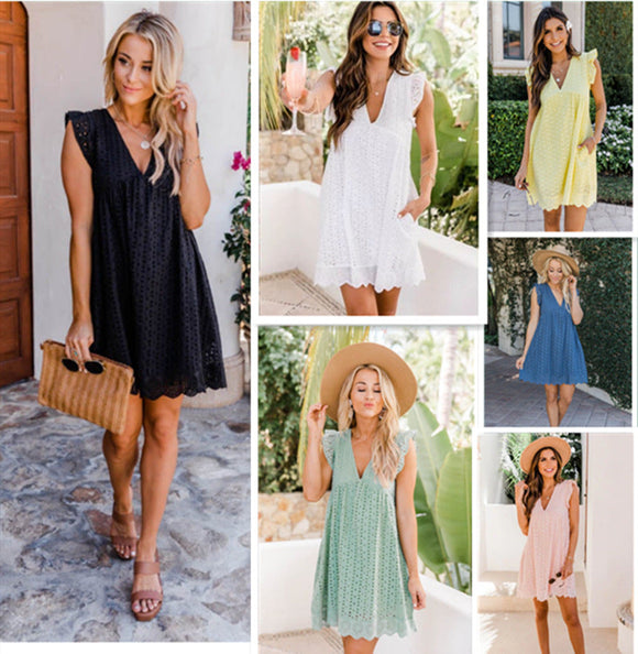 Sexy Women Solid Hollow Out Dresses