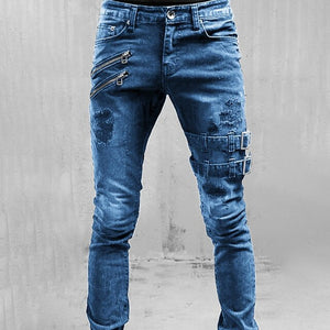 Men High Waist Straight Jeans