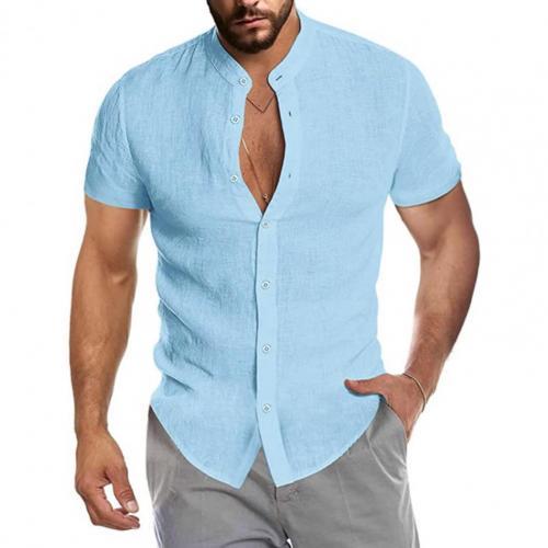 Summer Casual Cotton Linen Men Slim Shirts