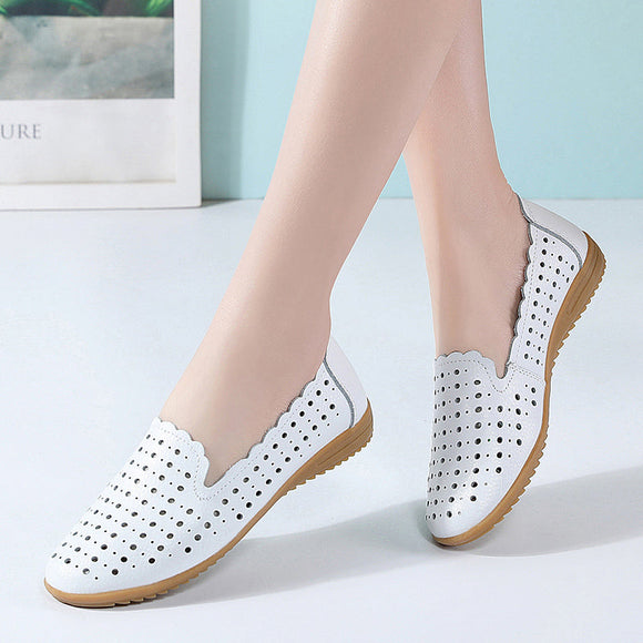 Leather Hollow Out Women Flats Shoes