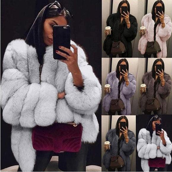 Women Fashion Elegant Thick Warm Fur Jacket
