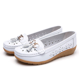 Genuine Leather Women Soft Hollow Out Shoes