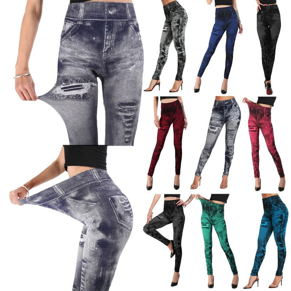 Women High Waist Slim Elastic Jeans