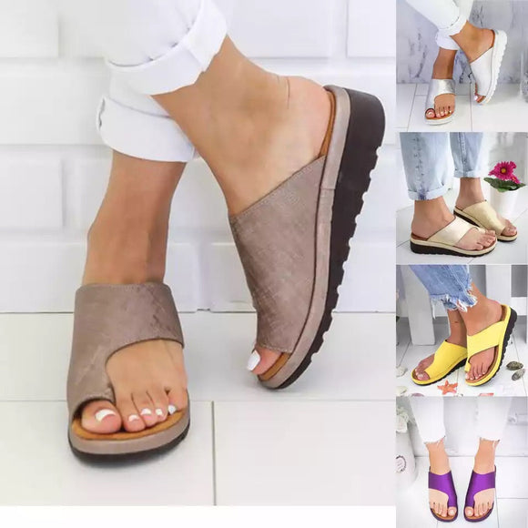 Women Leather Comfy Platform Slippers