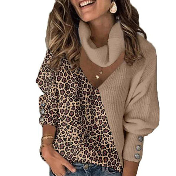 Women Elegant Leopard Patchwork Sweaters